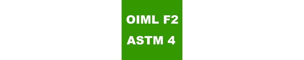 Juegos de pesas clase OIML F2 en estuches de madera, aluminio y plástico